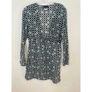 Athleta Mod Dot Surfside Coverup Brown/Green Silk/Cotton Blend Tie Waist Sz XS